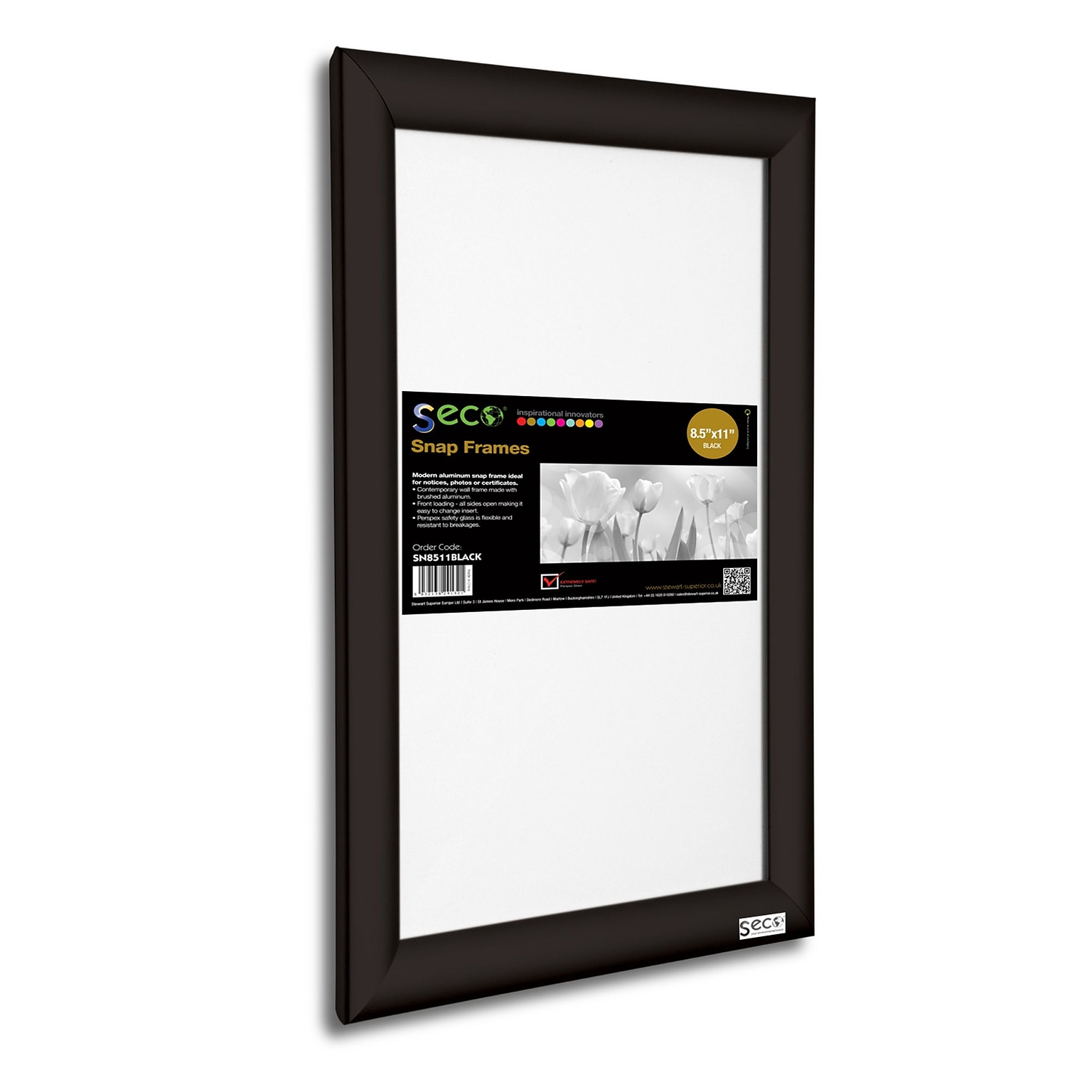 Seco Front Load Easy Open Snap Poster Frame, 8.5 x 11, Black Aluminum (SN8511BLACK)