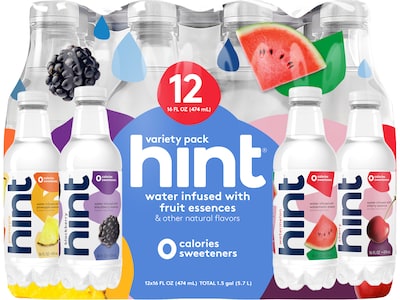 Hint Starter Pack Flavored Water 16 Oz., 12/Carton (00149)