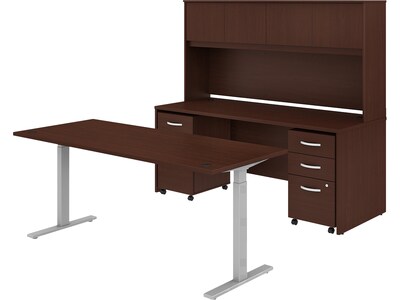 Bush Business Furniture Studio C 72W Height Adjustable Desk, Credenza with Hutch and File Cabinets, Harvest Cherry (STC016CSSU)