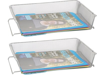 Mind Reader Stackable Side Loading Letter Tray, Silver Metal, 2/Pack (RSTACK2-SIL)