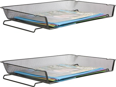 Mind Reader Stackable Side Loading Letter Tray, Black Metal, 2/Pack (ASTACK2-BLK)