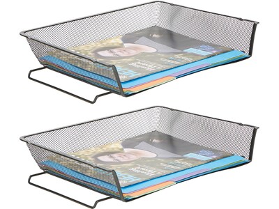 Mind Reader Stackable Side Loading Letter Tray, Black Metal, 2/Pack (RSTACK2-BLK)