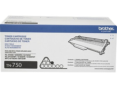 Brother TN-750 Black High Yield Toner Cartridge, 2/Pack   (TN7502PK)