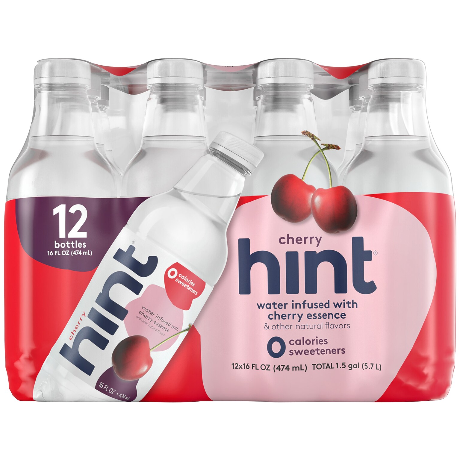Hint Cherry Flavored Water, 16 Fl. Oz., 12/Carton (184739001573)