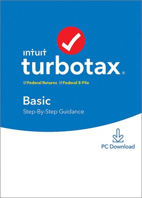 Intuit TurboTax Basic Fed and E-File 2019 for 1 User, Windows, Download (0607292)