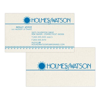 Custom 1-2 Color Business Cards, Natural Fiber 80# Cover Stock, Flat Print, 1 Standard Ink, 2-Sided,