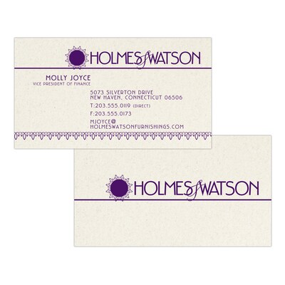 Custom 1-2 Color Business Cards, Natural Fiber 80# Cover Stock, Flat Print, 1 Custom Ink, 2-Sided, 2