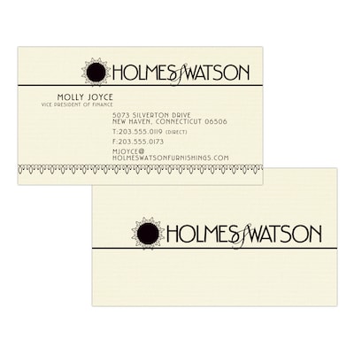 Custom 1-2 Color Business Cards, CLASSIC® Laid Baronial Ivory 80#, Flat Print, 1 Standard Ink, 2-Sid