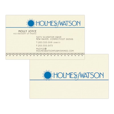 Custom 1-2 Color Business Cards, CLASSIC® Laid Baronial Ivory 80#, Flat Print, 2 Standard Inks, 2-Si