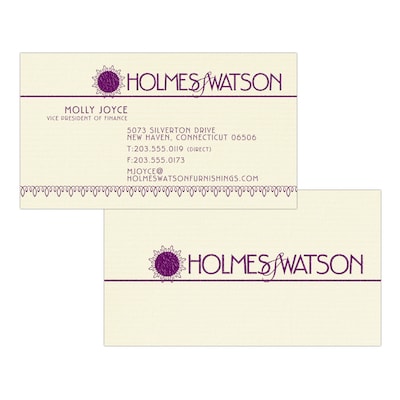 Custom 1-2 Color Business Cards, CLASSIC® Laid Baronial Ivory 80#, Raised Print, 1 Custom Ink, 2-Sid