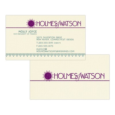 Custom 1-2 Color Business Cards, CLASSIC® Laid Baronial Ivory 80#, Raised Print, 2 Custom Inks, 2-Si