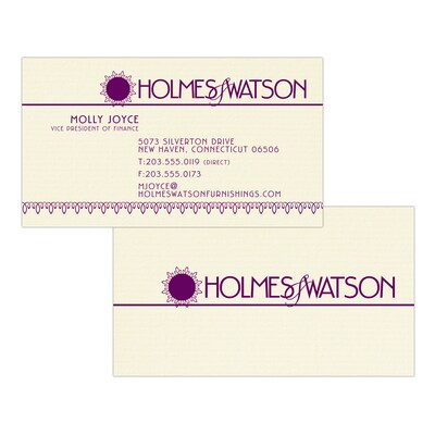 Custom 1-2 Color Business Cards, CLASSIC® Laid Natural White 80#, Flat Print, 1 Custom Ink, 2-Sided,