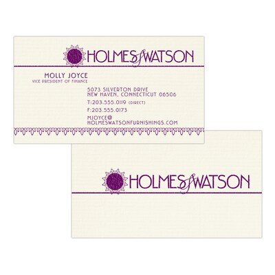 Custom 1-2 Color Business Cards, CLASSIC® Laid Natural White 80#, Raised Print, 1 Custom Ink, 2-Side