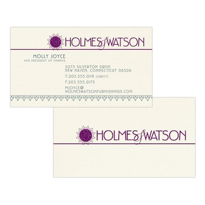 Custom 1-2 Color Business Cards, CLASSIC® Laid Natural White 80#, Raised Print, 2 Custom Inks, 2-Sid
