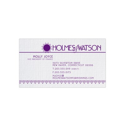 Custom 1-2 Color Business Cards, CLASSIC® Linen Solar White 80#, Flat Print, 1 Custom Ink, 1-Sided,