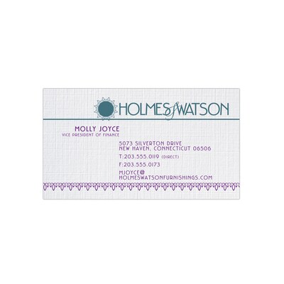 Custom 1-2 Color Business Cards, CLASSIC® Linen Solar White 80#, Flat Print, 2 Custom Inks, 1-Sided,