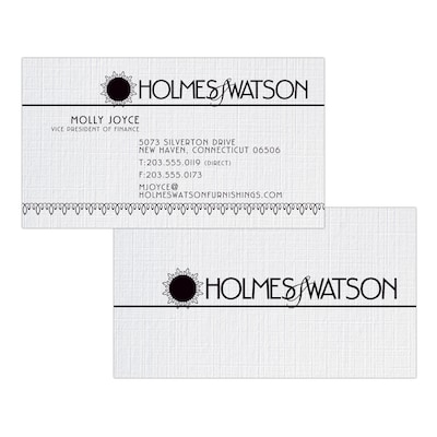 Custom 1-2 Color Business Cards, CLASSIC® Linen Solar White 80#, Flat Print, 1 Standard Ink, 2-Sided