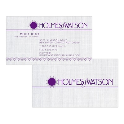 Custom 1-2 Color Business Cards, CLASSIC® Linen Solar White 80#, Flat Print, 1 Custom Ink, 2-Sided,