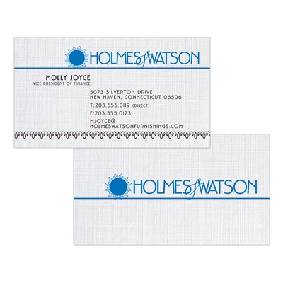 Custom 1-2 Color Business Cards, CLASSIC® Linen Solar White 80#, Flat Print, 2 Standard Inks, 2-Side