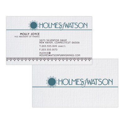 Custom 1-2 Color Business Cards, CLASSIC® Linen Solar White 100#, Flat Print, 1 Standard & 1 Custom