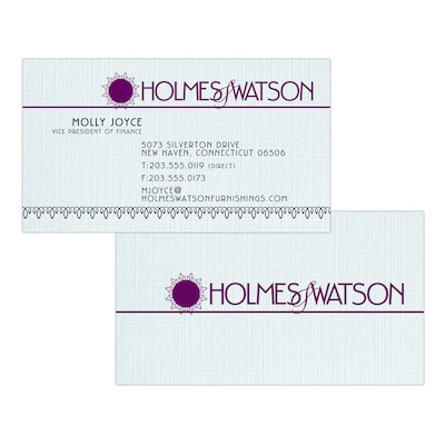 Custom 1-2 Color Business Cards, CLASSIC® Linen Haviland Blue 80#, Flat Print, 1 Standard & 1 Custom