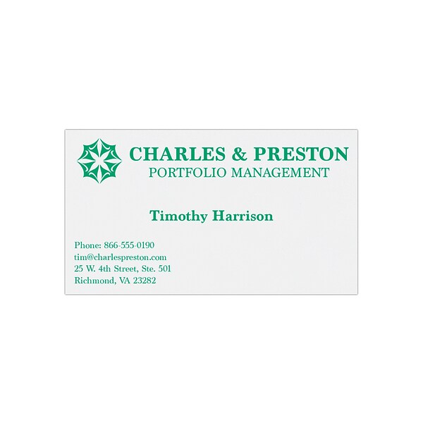 Custom 1-2 Color Business Cards, White Vellum 80#, Flat Print, 1 Standard Ink, 1-Sided