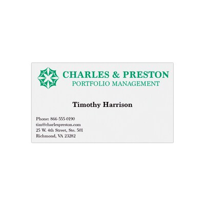 Custom 1-2 Color Business Cards, White Vellum 80#, Flat Print, 2 Standard Inks, 1-Sided, 250/PK