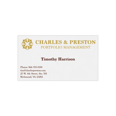 Custom 1-2 Color Business Cards, White Vellum 80#, Flat Print, 2 Custom Inks, 1-Sided, 250/PK