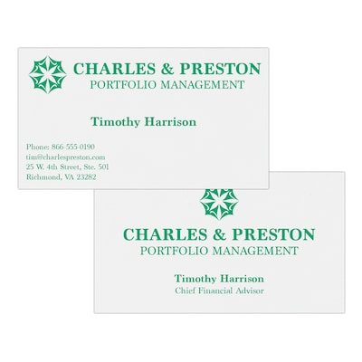 Custom 1-2 Color Business Cards, White Vellum 80#, Flat Print, 1 Standard Ink, 2-Sided, 250/PK