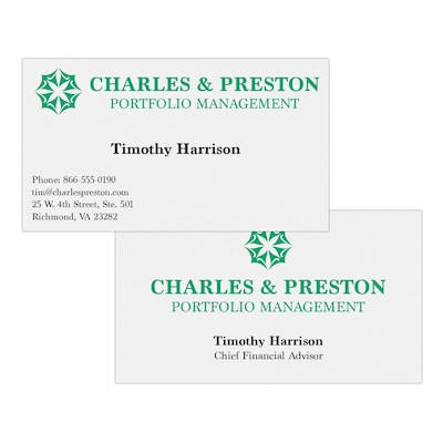 Custom 1-2 Color Business Cards, White Vellum 80#, Flat Print, 2 Standard Inks, 2-Sided, 250/PK