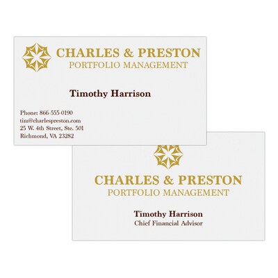Custom 1-2 Color Business Cards, White Vellum 80#, Flat Print, 2 Custom Inks, 2-Sided, 250/PK