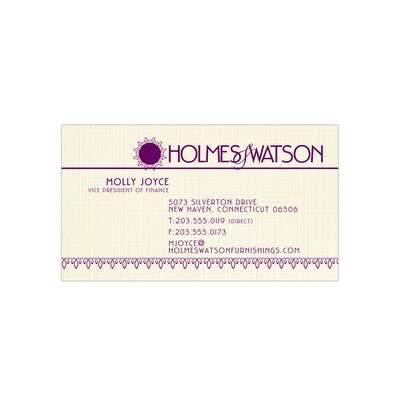 Custom 1-2 Color Business Cards, CLASSIC® Linen Baronial Ivory 80#, Flat Print, 1 Custom Ink, 1-Side