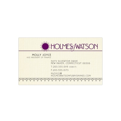 Custom 1-2 Color Business Cards, CLASSIC® Linen Baronial Ivory 80#, Flat Print, 1 Standard & 1 Custo