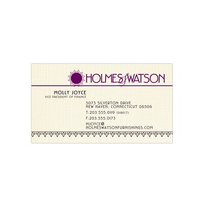 Custom 1-2 Color Business Cards, CLASSIC® Linen Baronial Ivory 80#, Flat Print, 1 Standard & 1 Custo