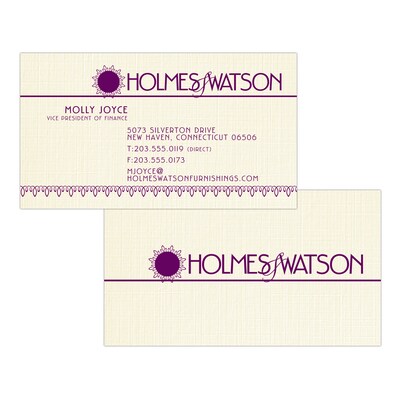 Custom 1-2 Color Business Cards, CLASSIC® Linen Baronial Ivory 80#, Flat Print, 1 Custom Ink, 2-Side