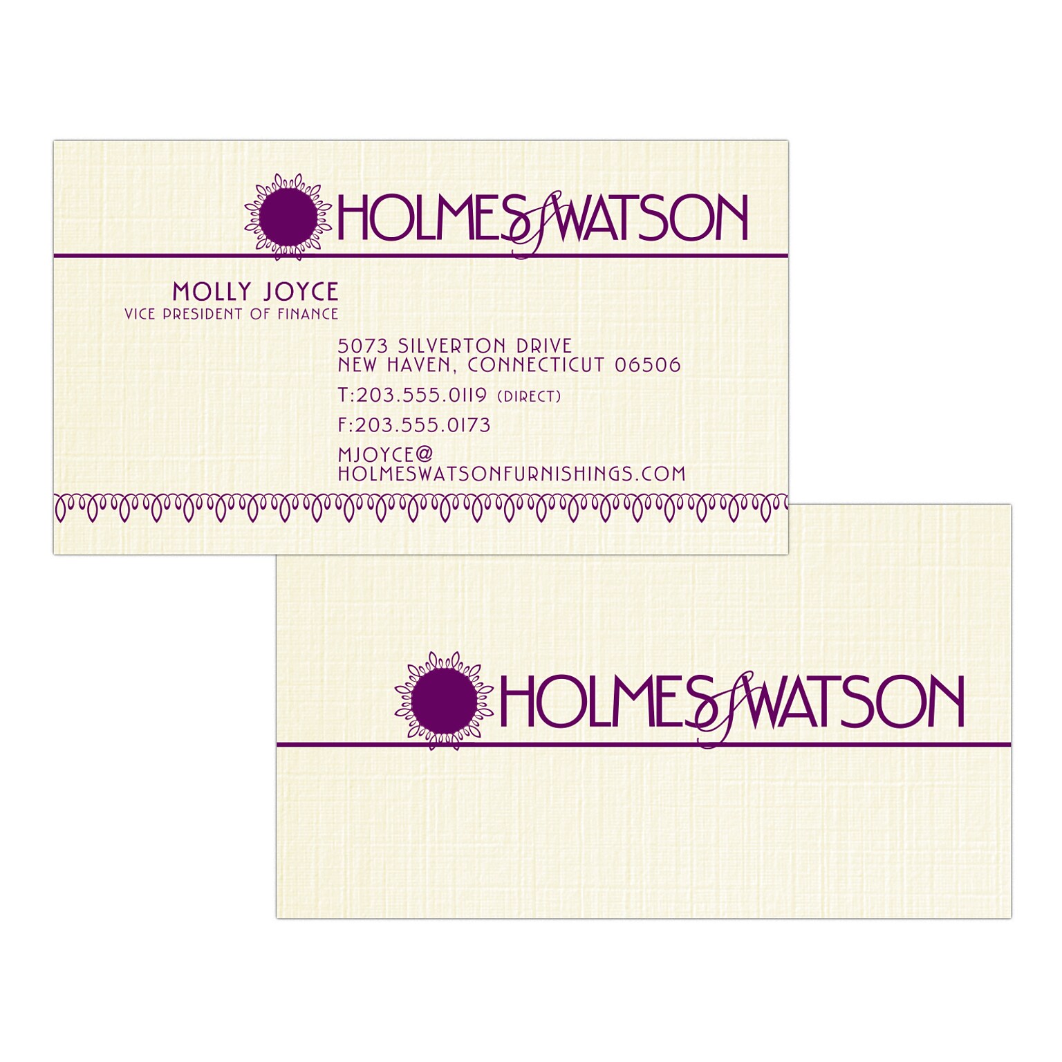 Custom 1-2 Color Business Cards, CLASSIC® Linen Baronial Ivory 80#, Flat Print, 1 Custom Ink, 2-Sided, 250/PK