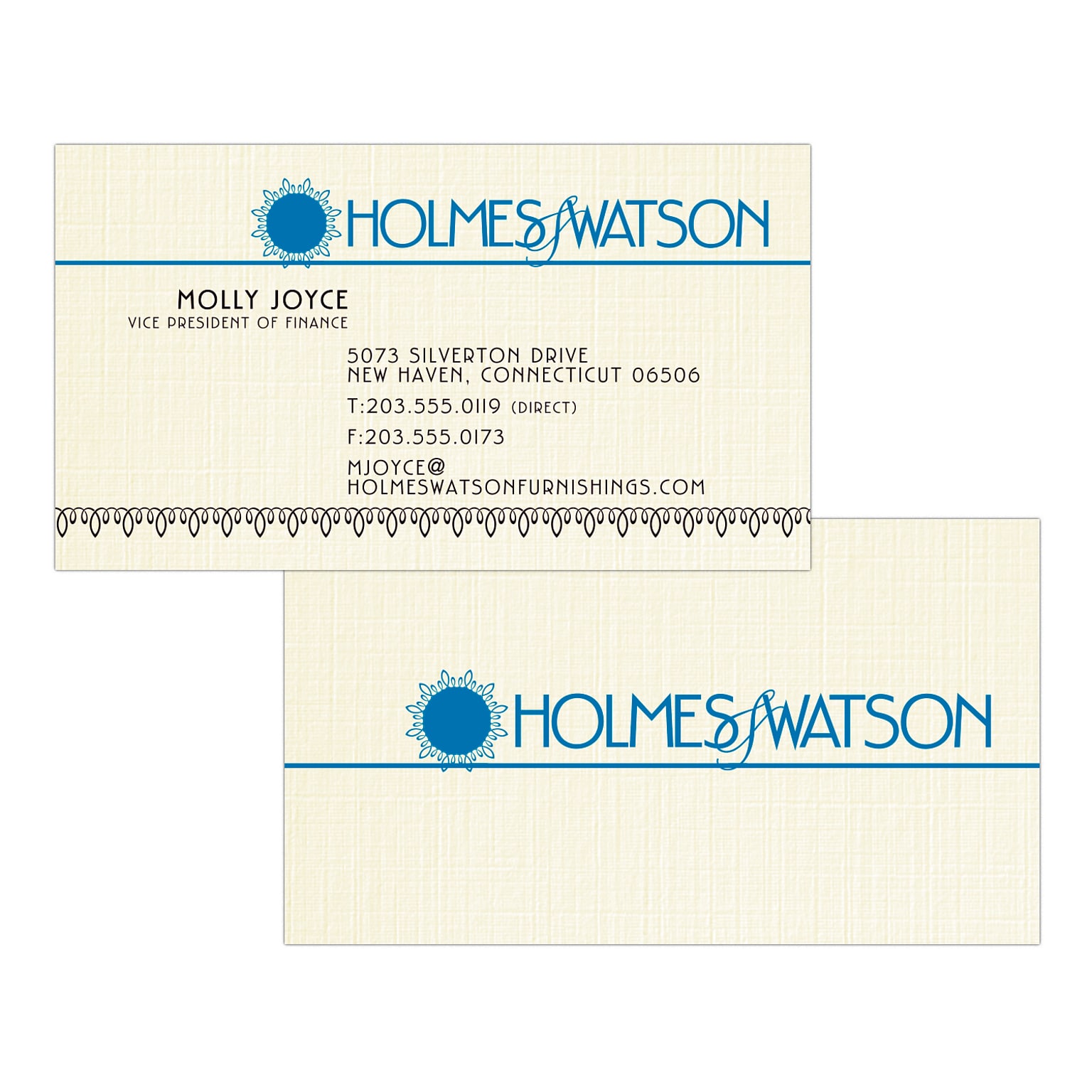 Custom 1-2 Color Business Cards, CLASSIC® Linen Baronial Ivory 80#, Flat Print, 2 Standard Inks, 2-Sided, 250/PK