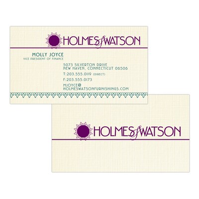 Custom 1-2 Color Business Cards, CLASSIC® Linen Baronial Ivory 80#, Flat Print, 2 Custom Inks, 2-Sid