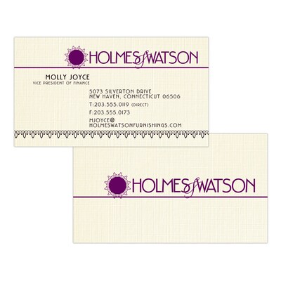 Custom 1-2 Color Business Cards, CLASSIC® Linen Baronial Ivory 80#, Flat Print, 1 Standard & 1 Custo