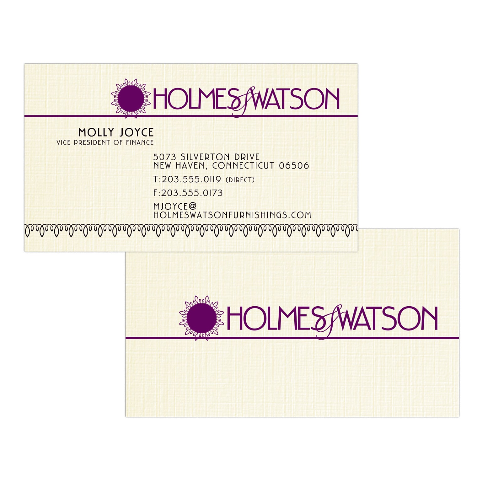 Custom 1-2 Color Business Cards, CLASSIC® Linen Baronial Ivory 80#, Flat Print, 1 Standard & 1 Custom Inks, 2-Sided, 250/PK
