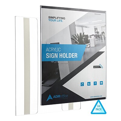 AdirOffice Sign Holder, 8.5 x 11, Clear Acrylic, 24/Pack (639-8511-24-WM)