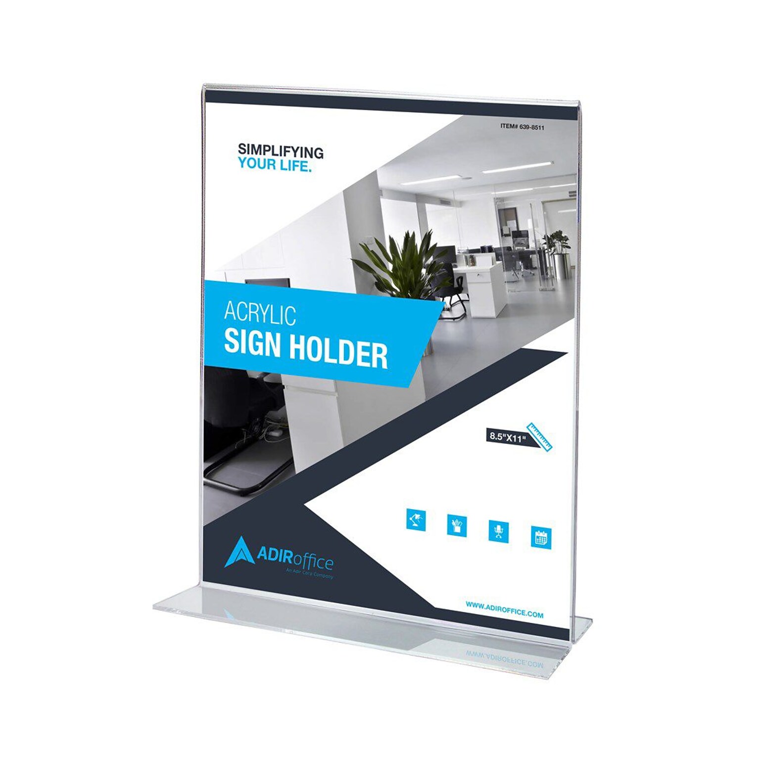 AdirOffice Sign Holder, 8.5 x 11, Clear Acrylic, 6/Pack (639-8511-6-TS)