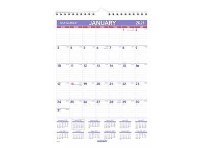 2021 AT-A-GLANCE 11 x 8 Mini Wall Calendar, White (PM128)