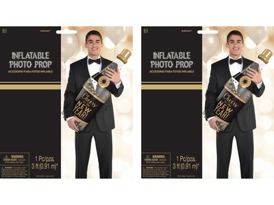Amscan New Years Inflatable Champagne Bottle, Black/Gold, 2/Pack (3901255)