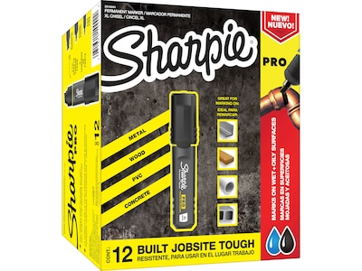 Sharpie PRO XL Permanent Markers, Chisel Tip, Black, 12/Pack (2018344)