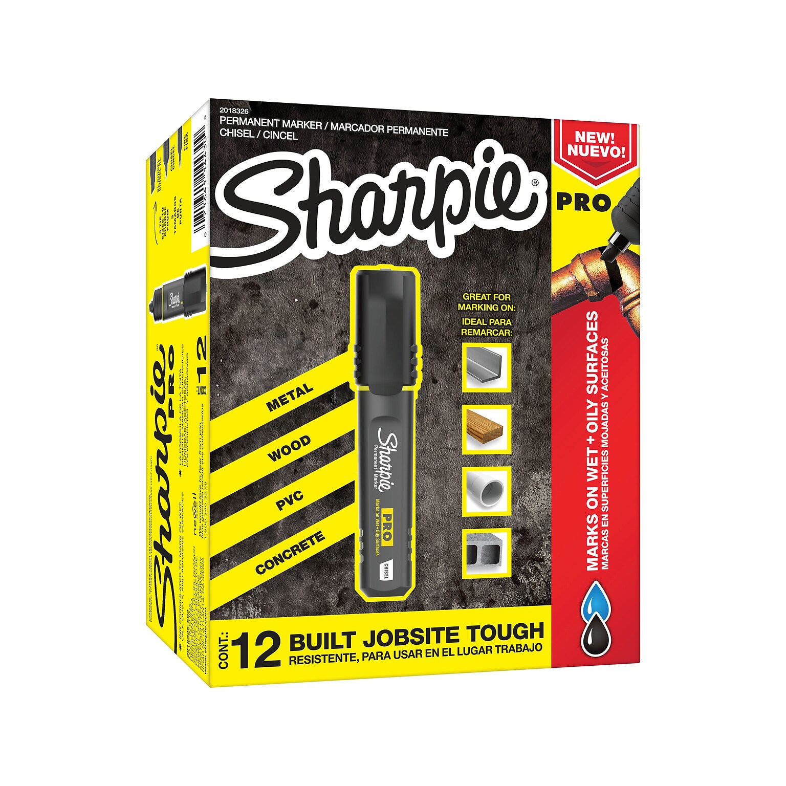 Sharpie PRO Permanent Markers, Chisel Tip, Black, 12/Pack (2018326A)