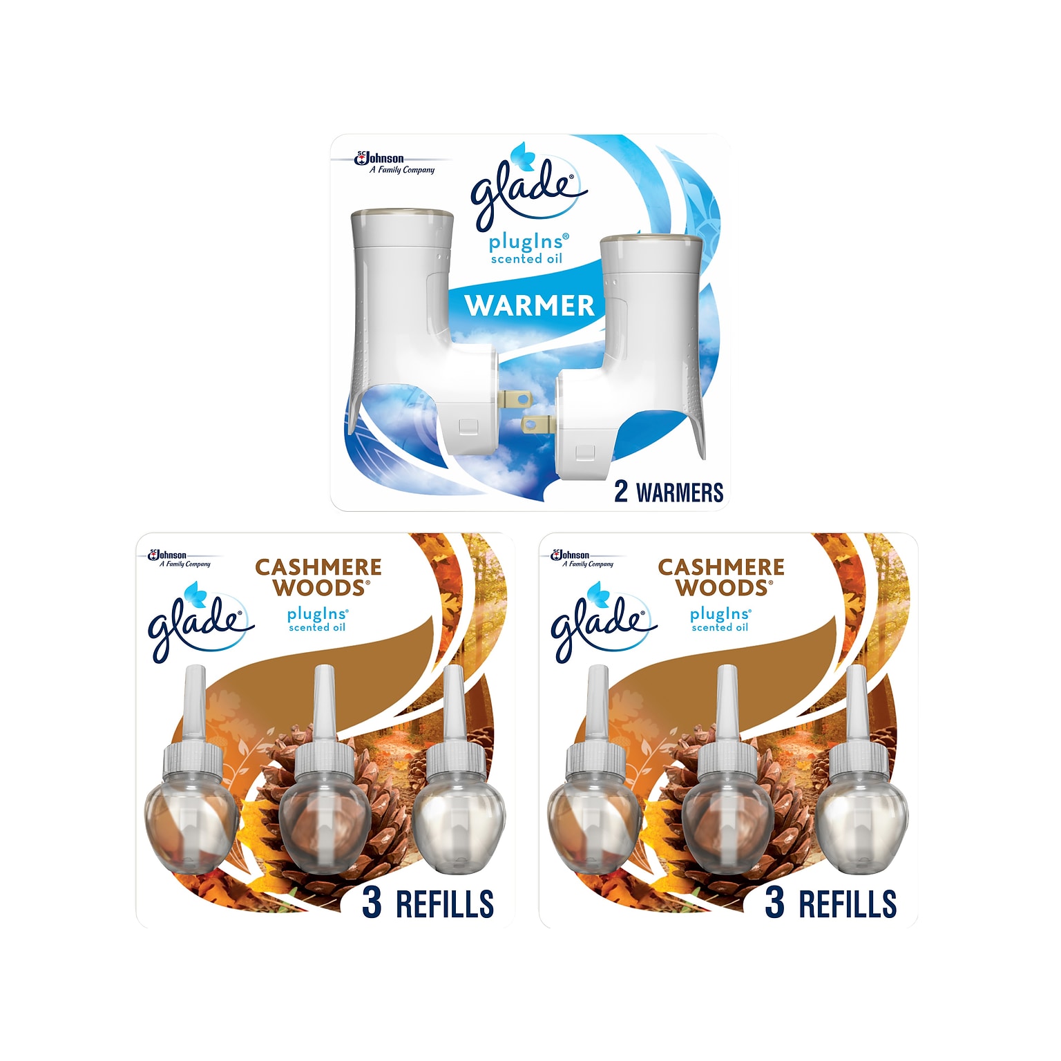 Glade PlugIns Scented Oil & Holders, Cashmere Woods, 0.67 Oz., 8/Pack (328607)