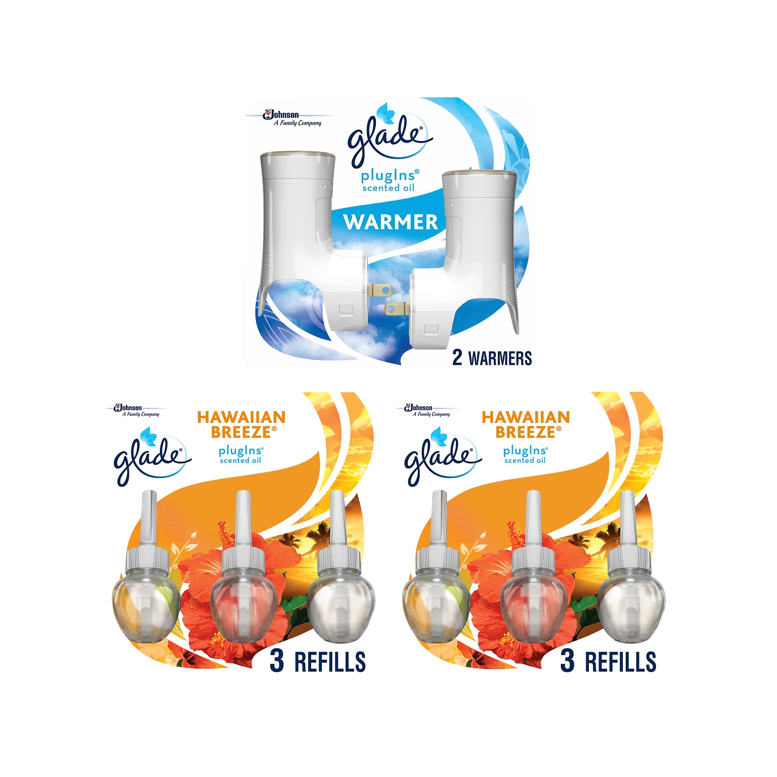 Glade PlugIns Scented Oil & Holders, Hawaiian Breeze, 0.67 Oz., 8/Pack  (313802)