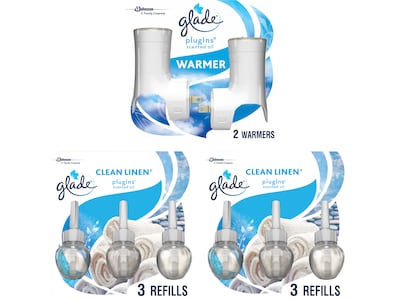 Glade PlugIns Scented Oil & Holders, Clean Linen, 0.67 Oz., 8/Pack  (313803)