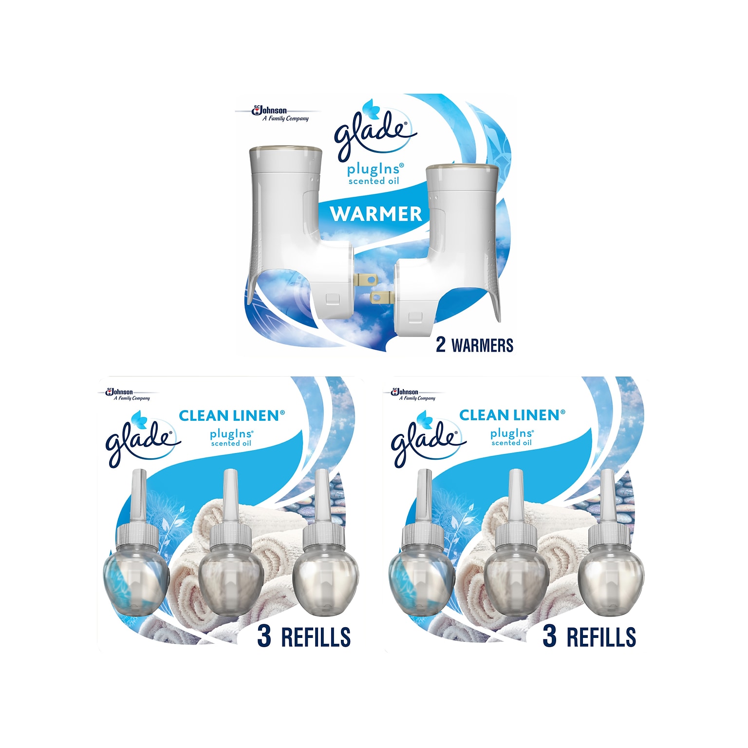 Glade PlugIns Scented Oil & Holders, Clean Linen, 0.67 Oz., 8/Pack  (313803)